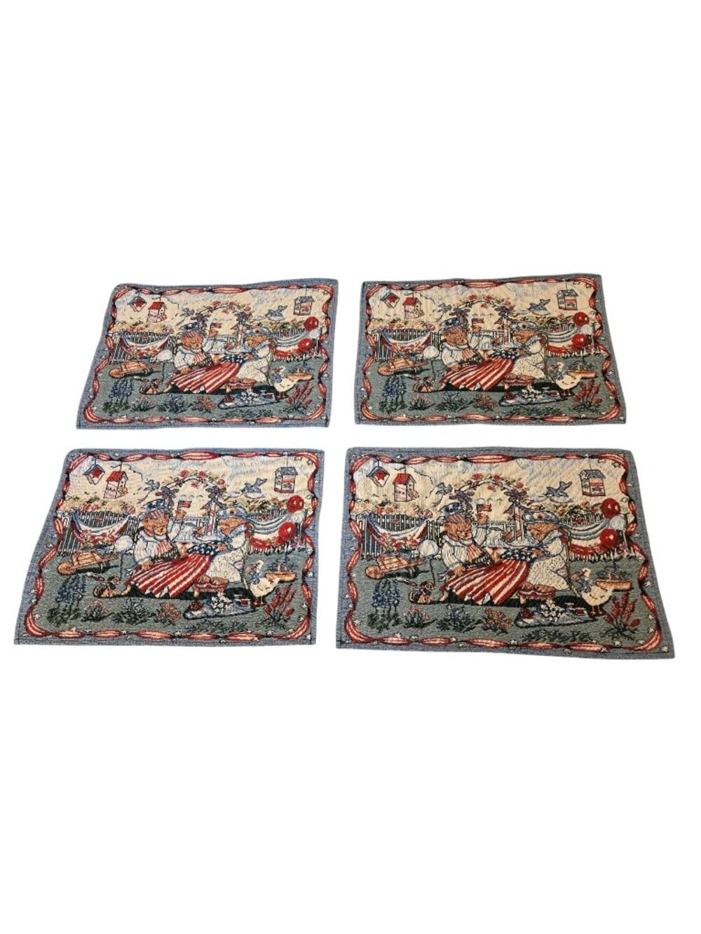 Patriotic Teddy Bears Placemats Red White and  Blue Boyds Bears Style Set of 4